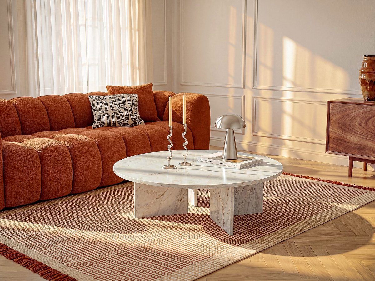 Vente-unique Ronde salontafel - Marmer effect wit TOPANIA