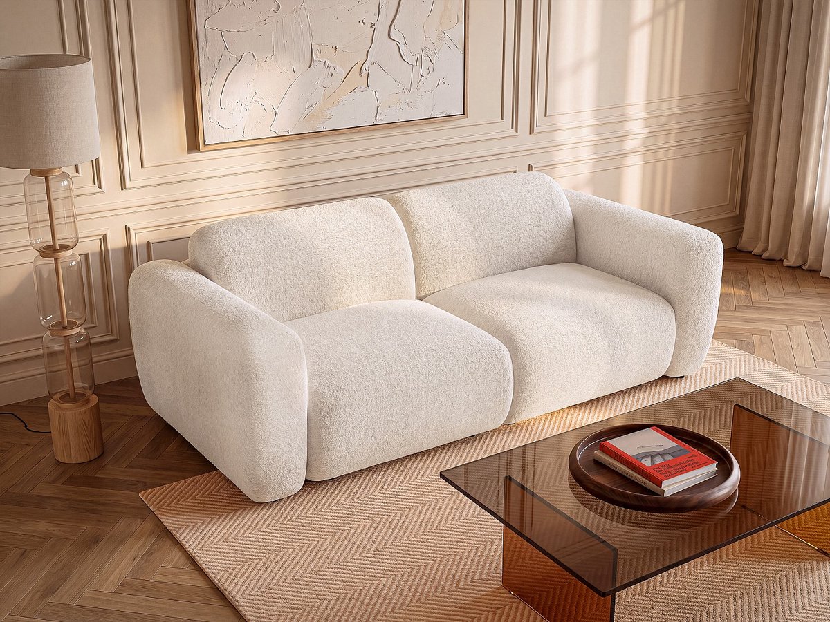 Vente-unique Modulaire driezitsbank in witte boucléstof van Maison Céphy POGNI