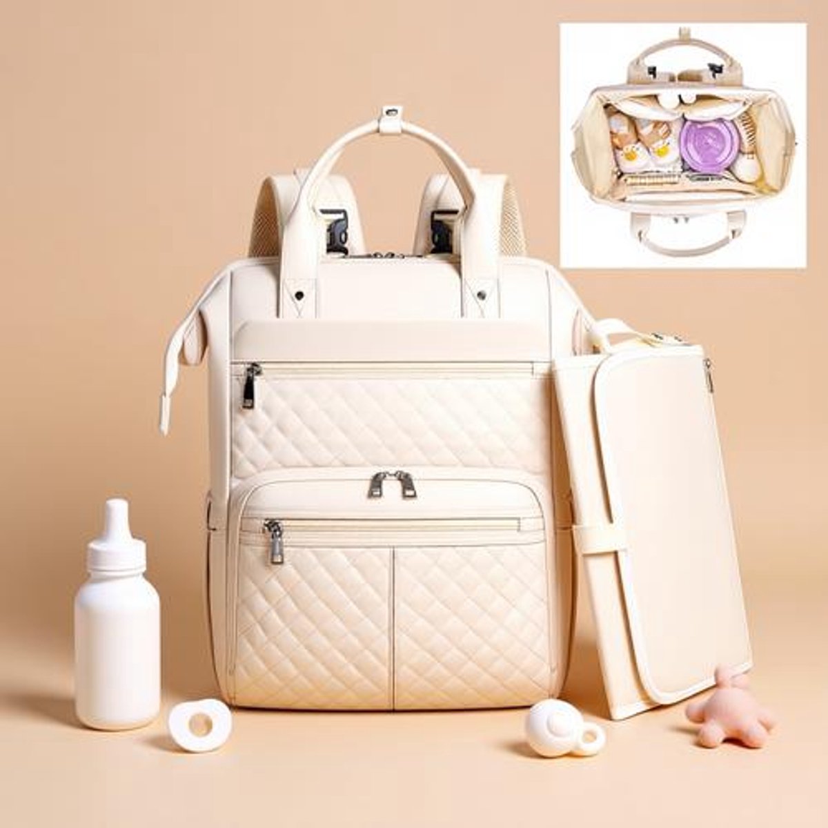 Multifunctionele Baby Luiertas - Luierrugzak met Aankleedkussen - Grote Capaciteit - Wit