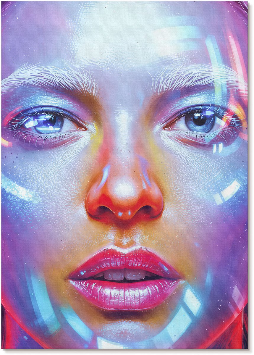 Tulup Polycanvas Wandposter - Futuristisch Portret, Fotografie - A4 - Blauw Motief - Rechthoek - Muurkunst - Woonkamer, Slaapkamer, Kantoor - Modern