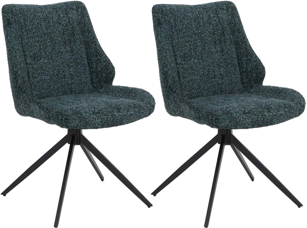 Set van 2 eetkamerstoelen MCW-O48, keukenstoel, draaibaar met Auto-Return, stof/textiel chenille (410 g/m²) Oeko-Tex ~ donkergroen