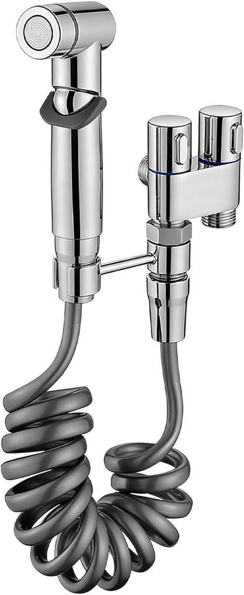 Toiletdouche, bidetdoucheset, bidet-installatieset G1/2 met veerslang en wandhouder voor toilet, wc, badkamer, keuken (zilverkleurig)