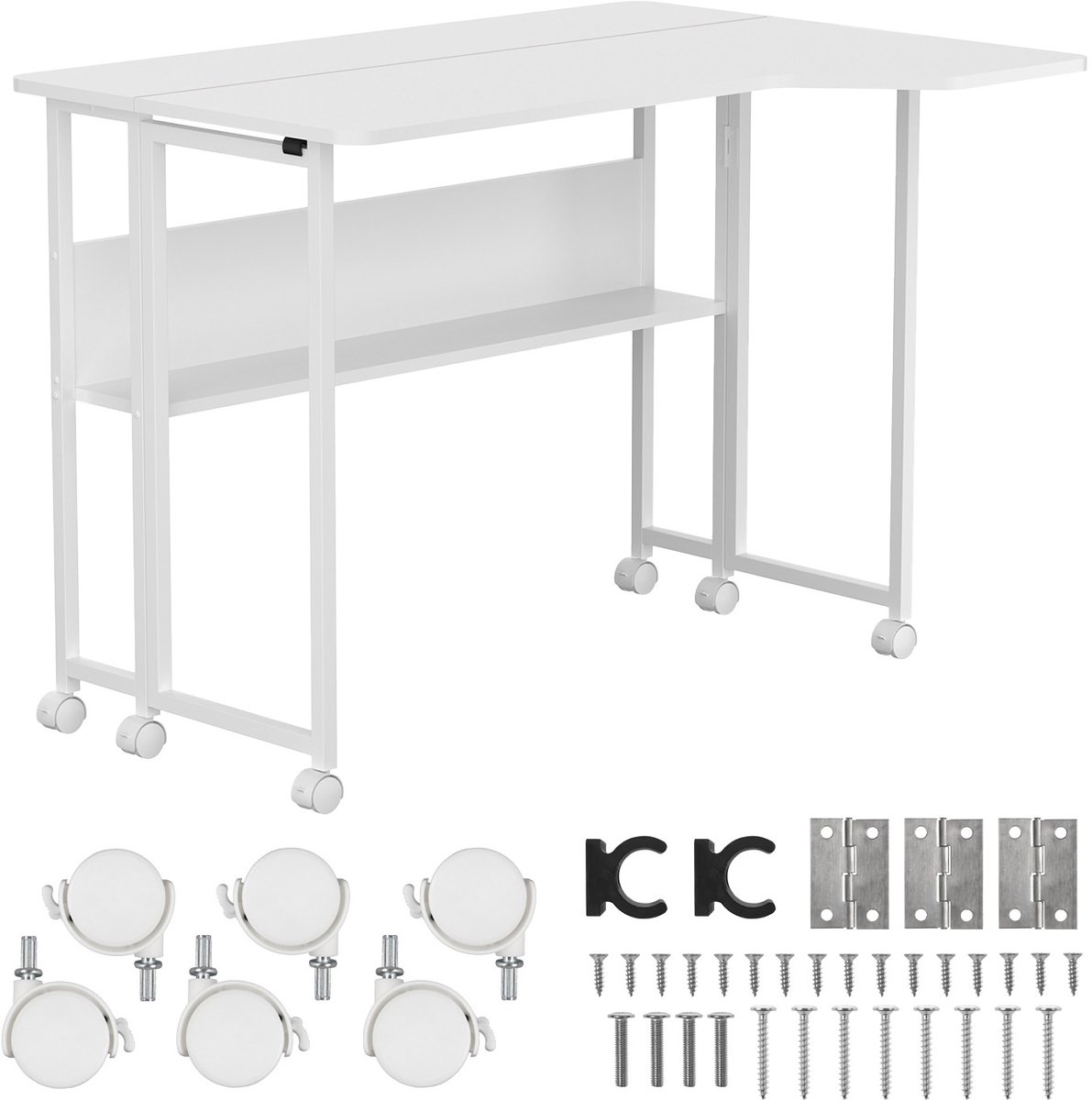 Maclean Bureau - Inklapbare mobiele bureau - 100 x 73 cm, max. 50 kg, hoekmodel, L-vorm, MC-126 L/W - Wit