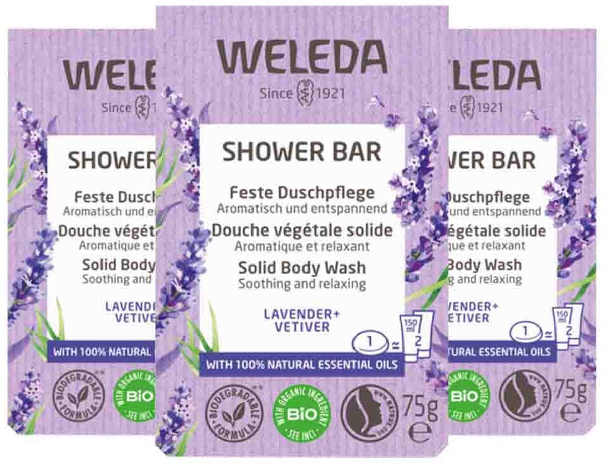 WELEDA - Shower Bar Lavender + Vetiver - 3 x 75 gr - Voordeelverpakking