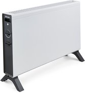 Dimplex HeatLite elektrische convector met mechanische thermostaat, 3 warmtestanden en 2000W. Wit met zwarte bedieningsknoppen en zwarte pootjes.