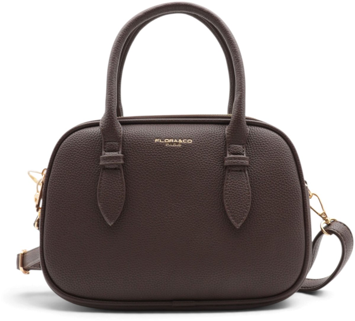 Flora&Co - LOLA - zacht generfd kunstleer - handtas/dames tas - met lange instelbare draagriem - 3 vakken met ritssluiting - chocolat/bruin