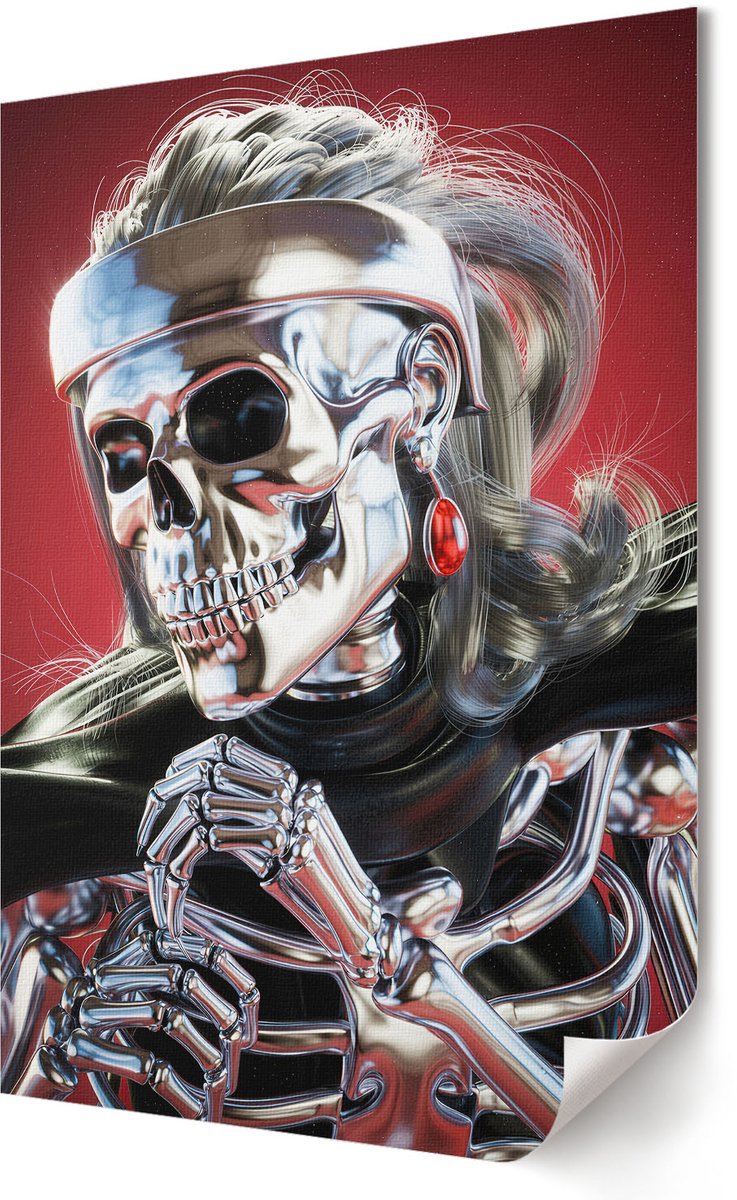 Coloray Polycanvas Wandposter - Futuristisch Skelet, Illustratie - 420 x 594 - Rood Kunst - Rechthoek - Interieurdecoratie - Woonkamer, Slaapkamer, Kantoor - Popcultuur