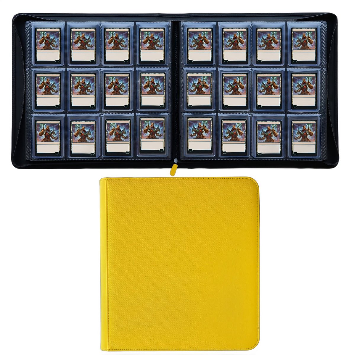 Currero Toploader Binder - Verzamelmap Kaarten - Geschikt voor Pokemon - 4 Pocket - 9 Pocket - 12 Pocket - Trading Card Map - Toploadermap - Geel - 384 Kaarten