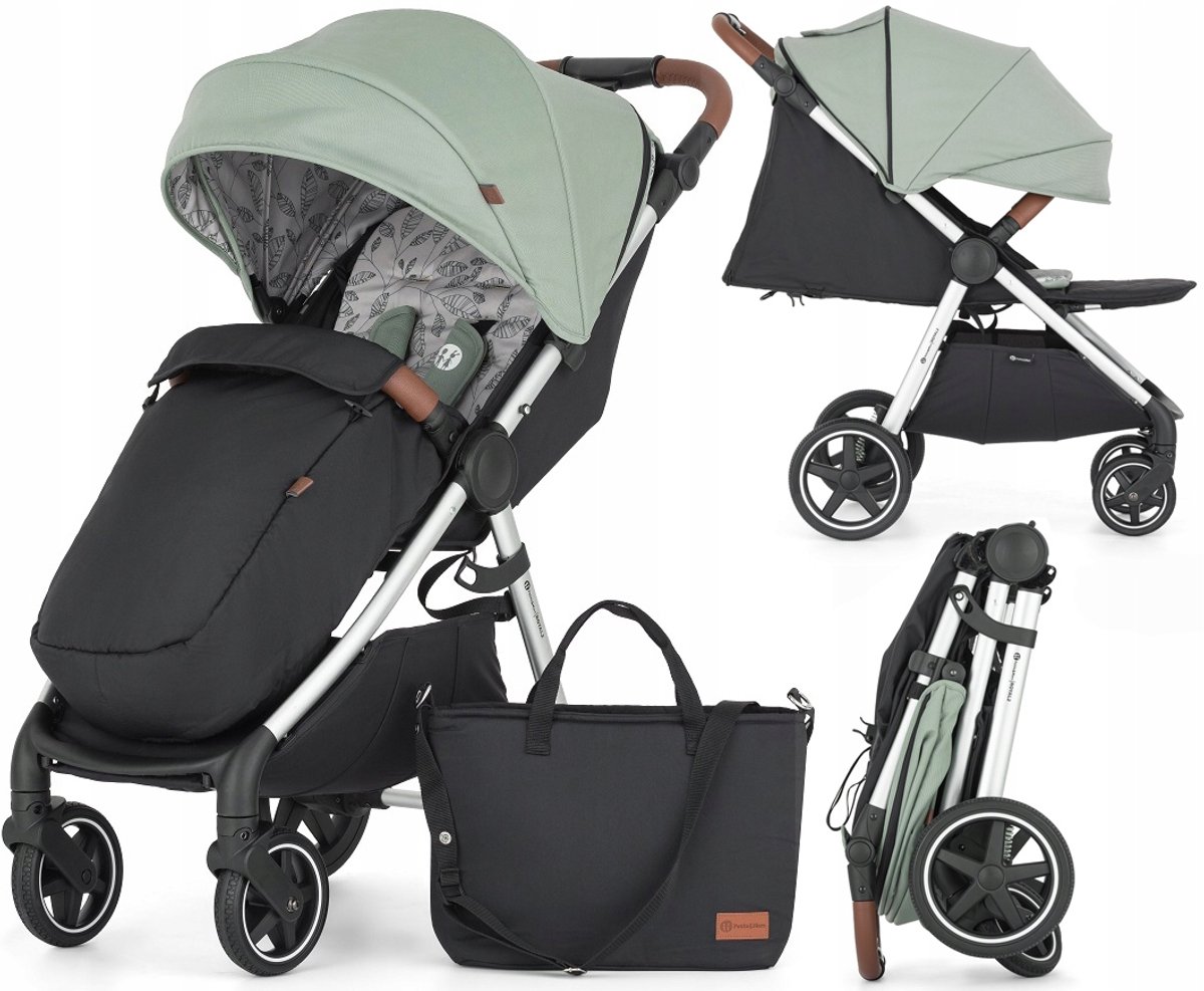 Merkloze kinderwagen Royal 3, zilver/groen, compleet met accessoires