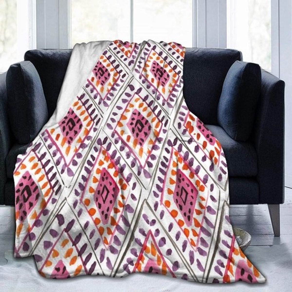 Flanellen Deken - Zachte Plaid - Gezelligheid Thuis - Marokkaans Aquarel Patroon - 150 x 200 cm - Multicolor