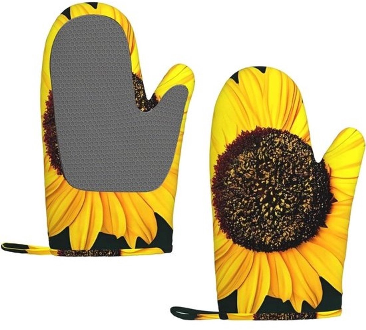 Ovenwanten Zonnebloem - Keukenhandschoenen Hittebestendig - Koken en Bakken - Antislip Siliconen - 28 x 18 cm - Zwart