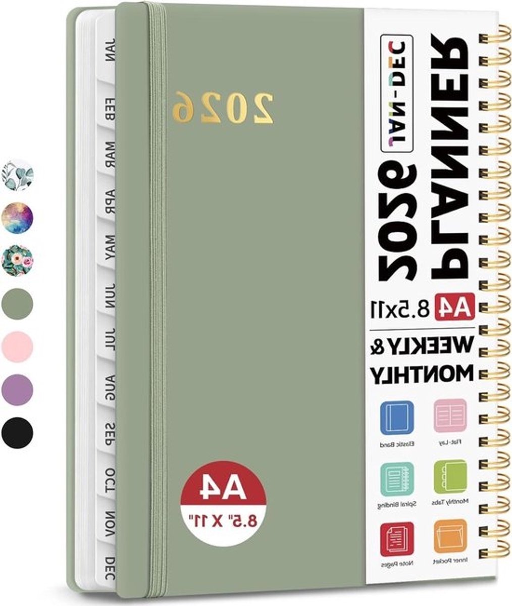 Planner 2026 - Week en Maand - Afspraken Plannen - A4 Formaat - 20 x 15 cm - Groen
