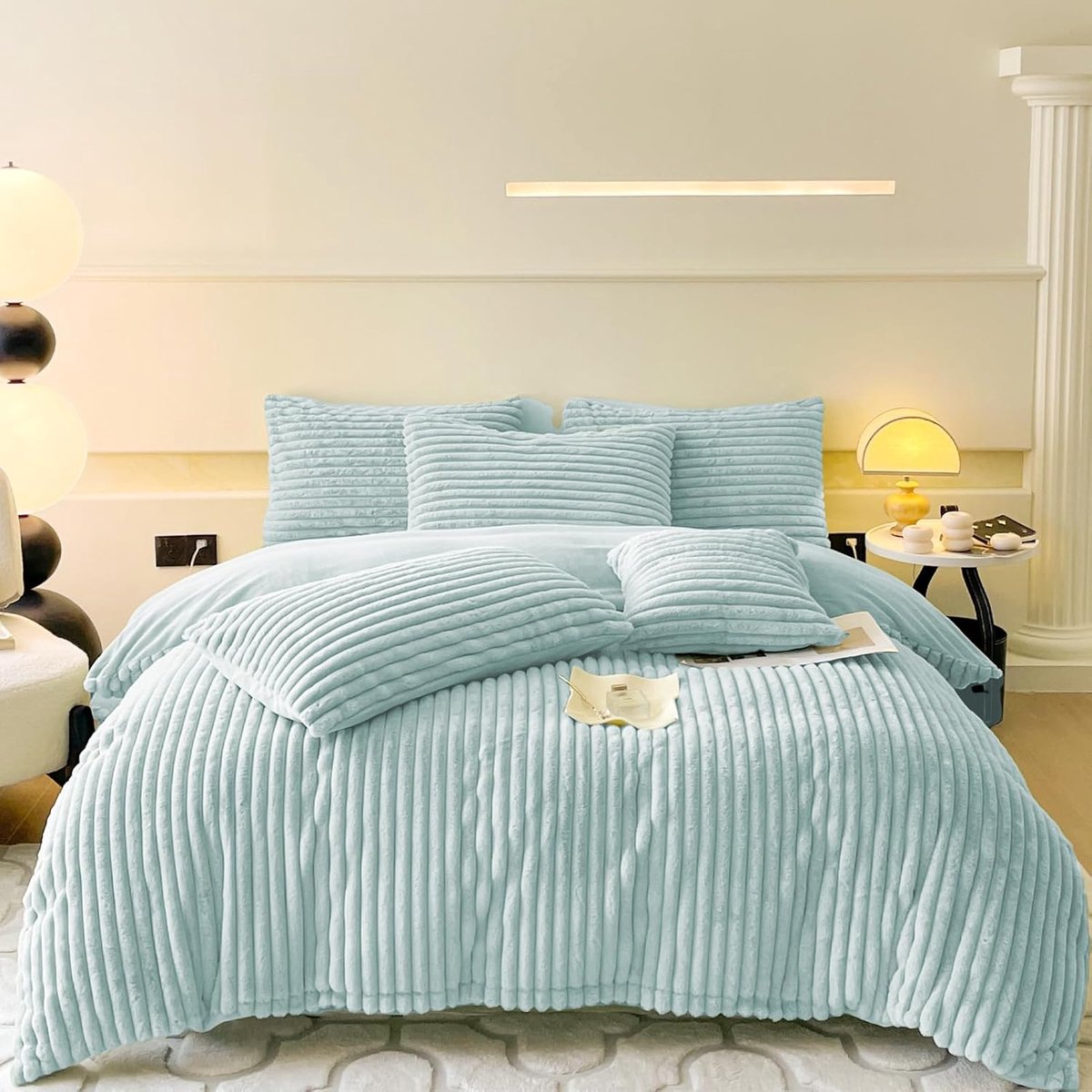 Wollig beddengoed (groen, 155 x 220 cm + 80 x 80 cm, 2-delig)