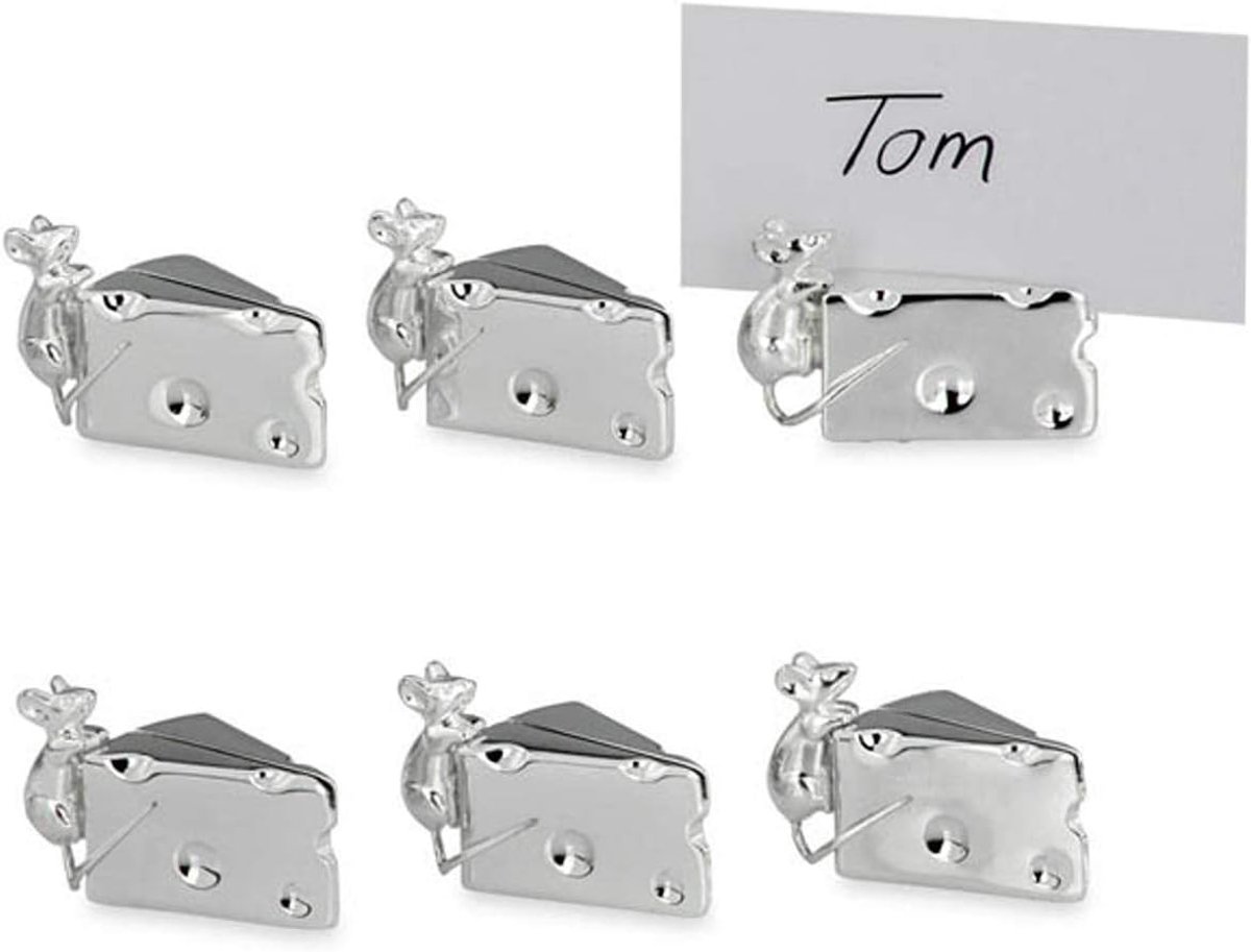 Houder voor de tafelkaart set van 6 muis en kaas 2,5 x 1,5 cm premium zilver plated edel verzilverd in topafwerking