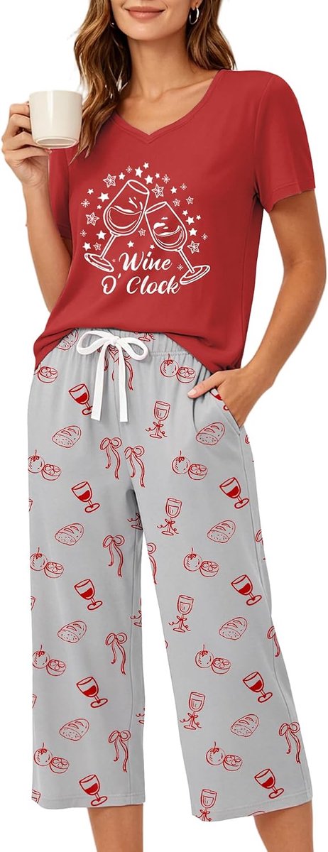 set met, tweedelige pyjama zomer nachtkleding kort huispak capri sleepwear bovendeel en 3/4 broek S-XL