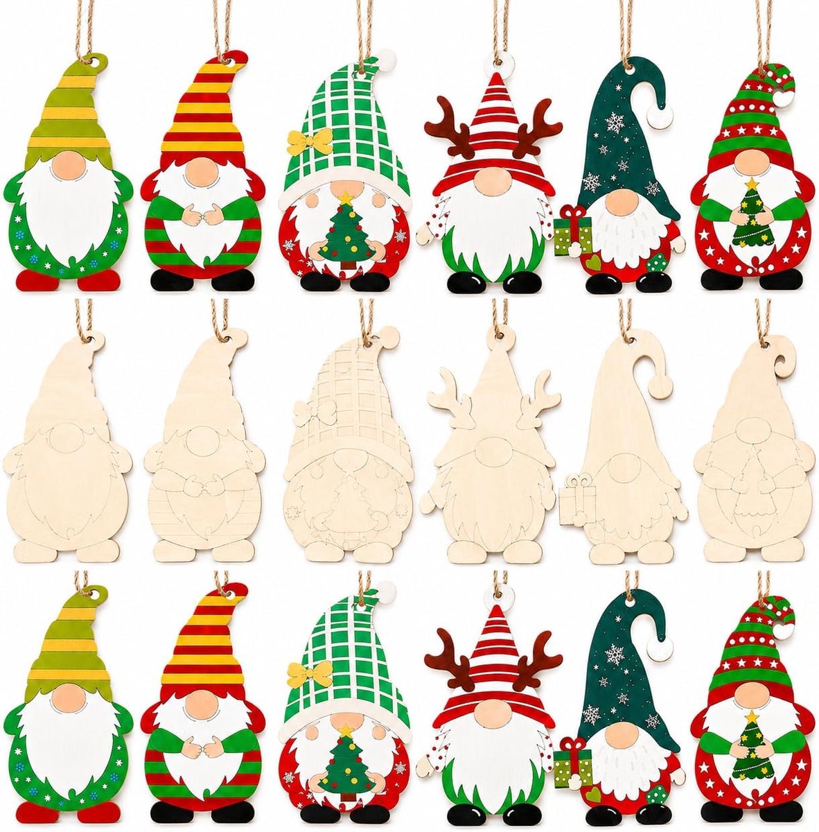 Houten hangers om te beschilderen, 36 doe-het-zelf kerstboomhangers met koord, knutselspullen voor kinderen en meisjes, Kerstmis 2026 decoratie