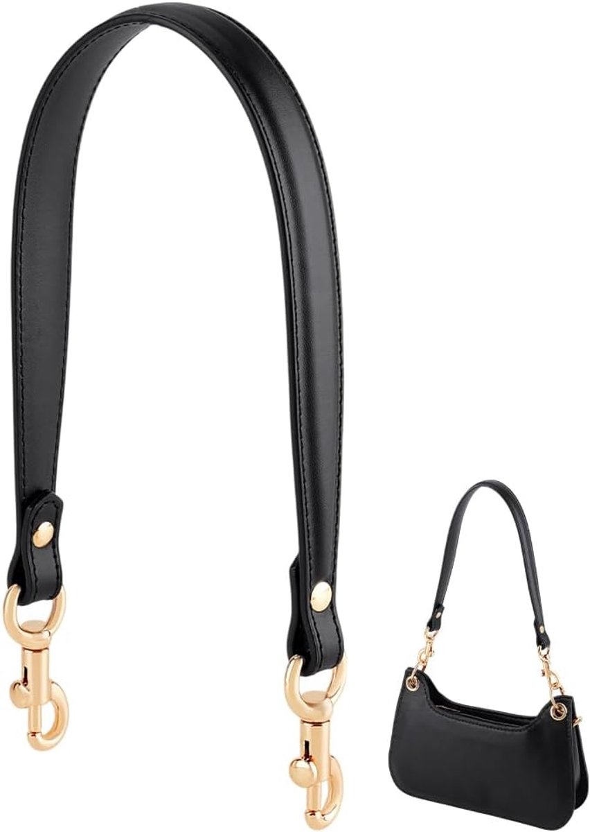 PandaHall 20 Inch Zwart Lederen Portemonnee Riem Tas Handvat Portemonnee Vervanging Riem Korte Tas Handvat met Draaibare Gespen voor Portemonnee Onderarm Tassen Handtas Maken, 1 Inch Breed
