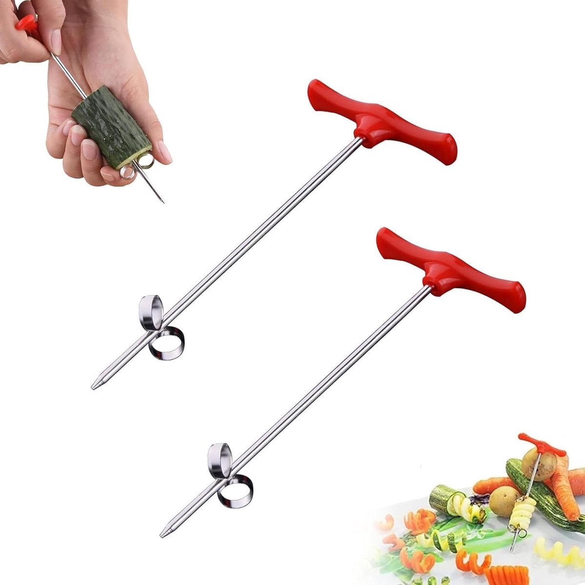 2 stuks groentespiraalsnijder, handboek, aardappel, wortel, komkommer, snijroller voor gezonde snacks, chips, party's