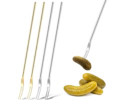 22 cm, lange handgreep, komkommervorken, 2 tanden, vorken, goud en zilver, pickle picker, grijper…