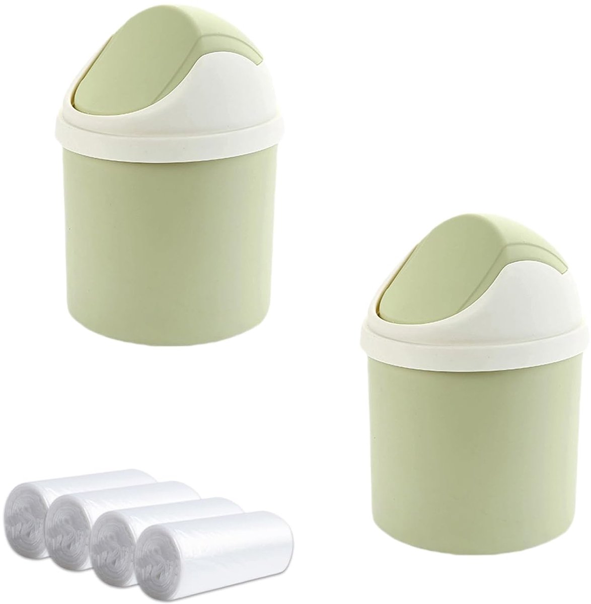 2 stuks tafelafvalemmer met deksel en 4 wielen vuilniszakken, desktop-vuilnisemmer schattig, mini kleine cosmetica-emmer voor tafelblad, ijdelheid, thuis, kantoor, auto, groen