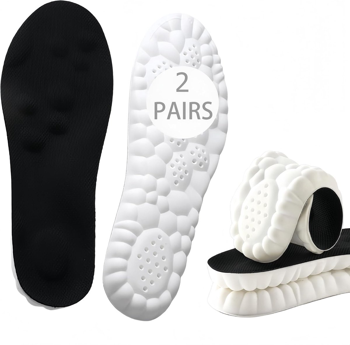2 paar inlegzolen voor heren, dames, voetbal, sport, voorkomt pijn met inlegzolen voor plantaire fasciitis, heren, dames, werkschoenen en schoenen voor dagelijks gebruik (2 - zwart, maat 37-38)