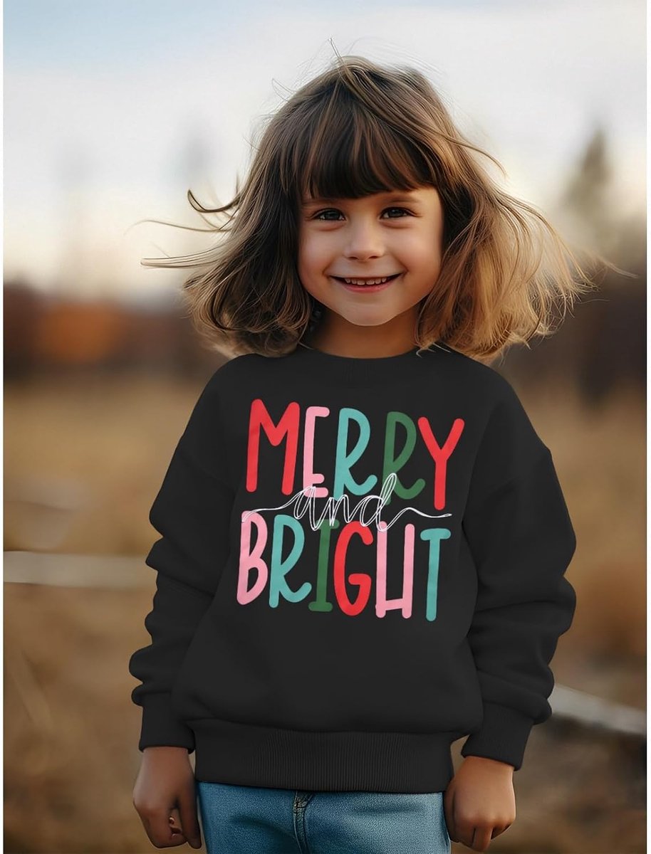 C&M WODRO Kersttrui voor kinderen, Merry Bright printer, sweatshirt, uniseks, jongens, meisjes, kleding, katoen, warme trui, ronde hals, lange mouwen, feestelijke trui