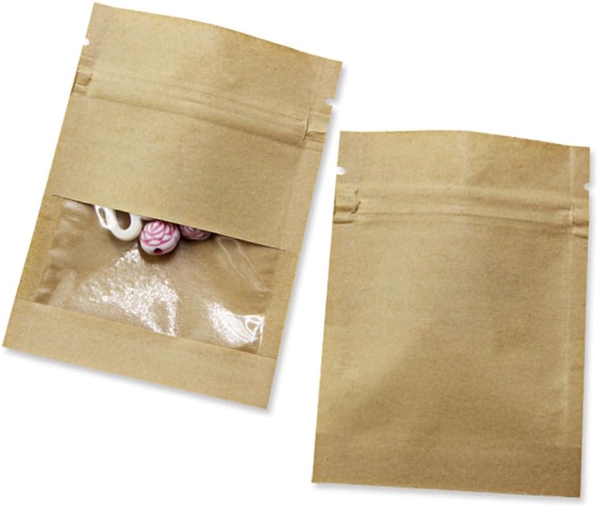 Dailygoods- Opbergzak 100 Stuks - Kraftpapier - Ritssluiting - Doorzichtig Venster - 7x9cm - Innovatieve Verpakking - Verpakkingszak