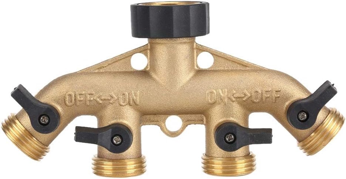 Dailygoods - Tuinslang Splitter - 4 Weg Koppeling - Duurzaam Messing - Tuin accessoires - Handig voor tuinonderhoud - Geschikt voor elke tuin