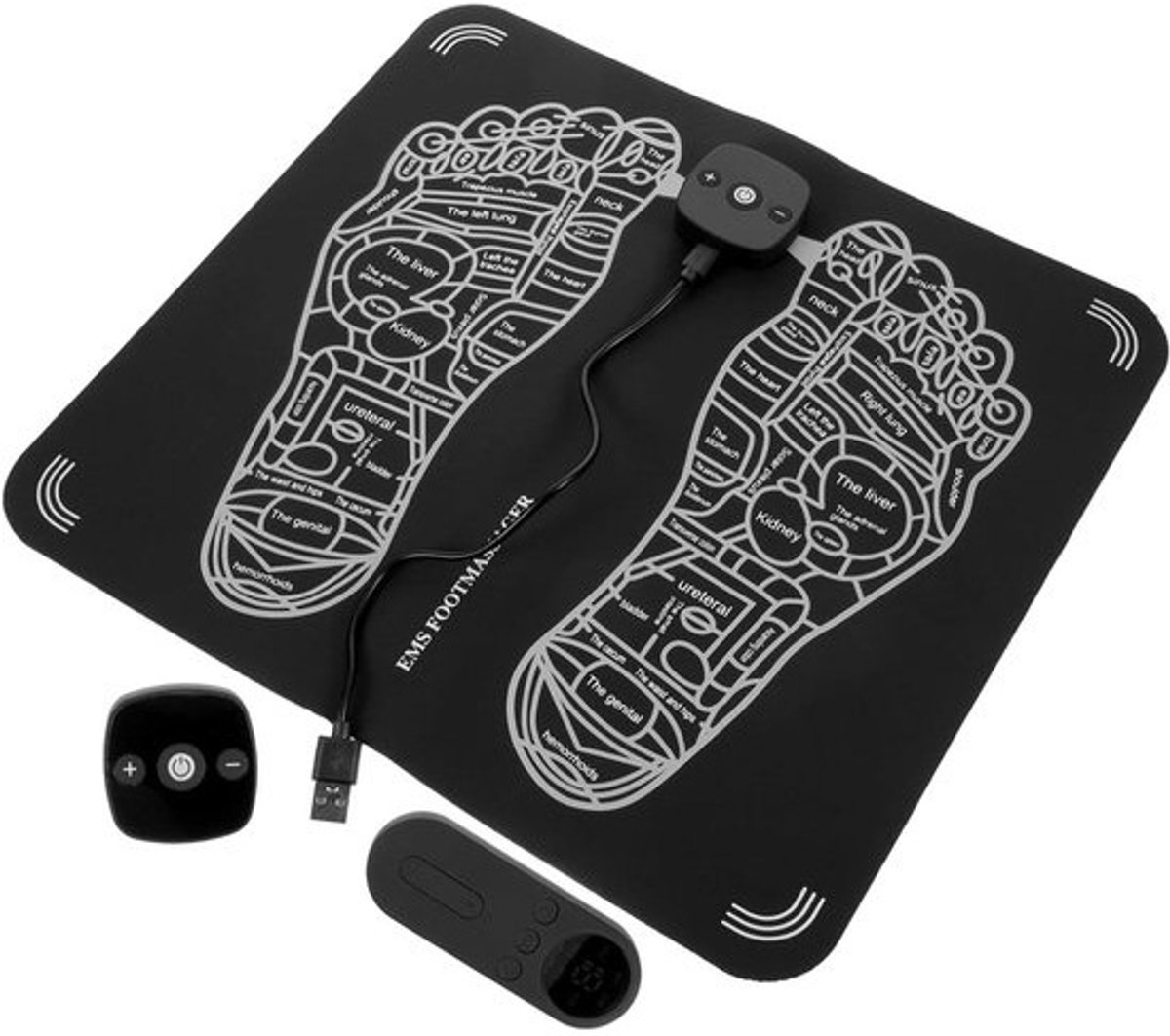 Voetmassageapparaat met Afstandsbediening - Voetmassagekussen Microstroom - Voetvermoeidheid Verminderen - 6 Massage Manipulaties - 31 cm - Zwart