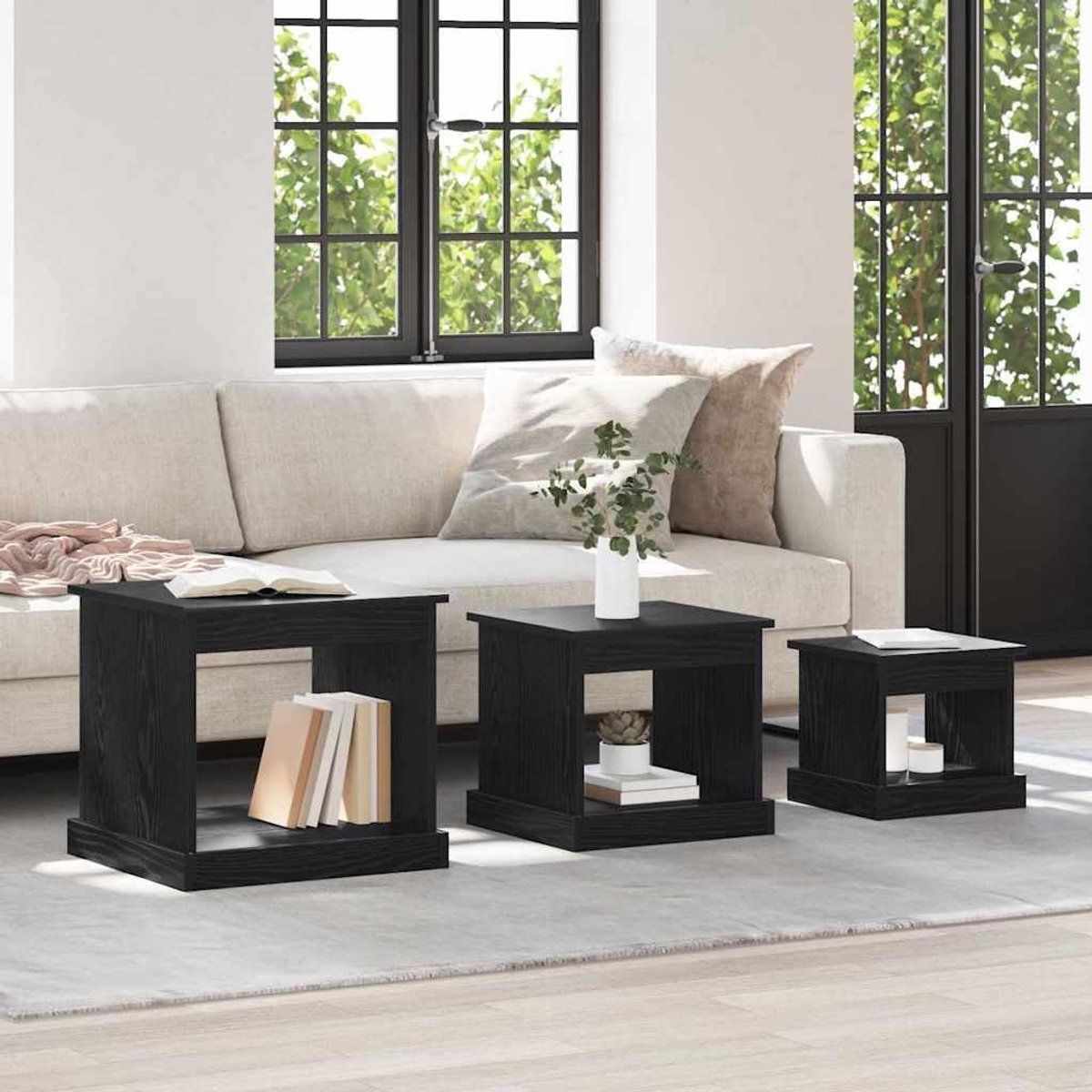 hout Rustieke nestingtafels Rechthoekig 3 stuks Zwart