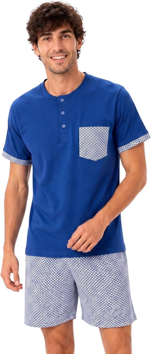 o-day Vanuè Pyjama voor heren, zomer, 100% katoen, ademend, korte pyjama voor heren, modern design, M-XXL