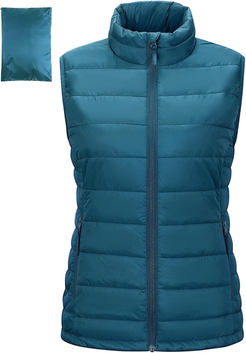 Ventures Gewatteerd vest voor dames, opvouwbaar overgangsvesten, gevoerd hybride sportvest, warm, bodywarmer, fietsvest met opstaande kraag, voor wandelen, kamperen