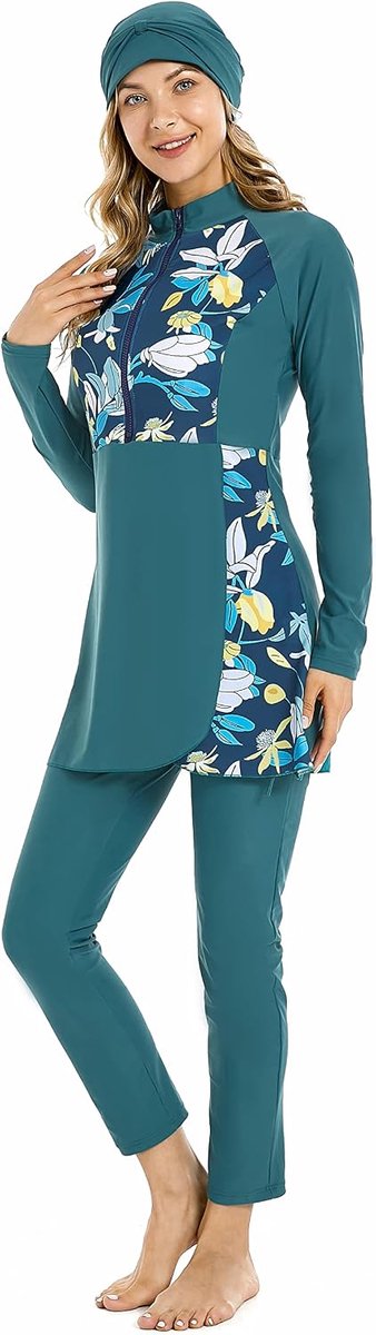 Islamitisch Zwempak Vrouwen - Lange Mouwen UV-Bescherming & Sneldrogend | 3-delige Set met Hoofddoek