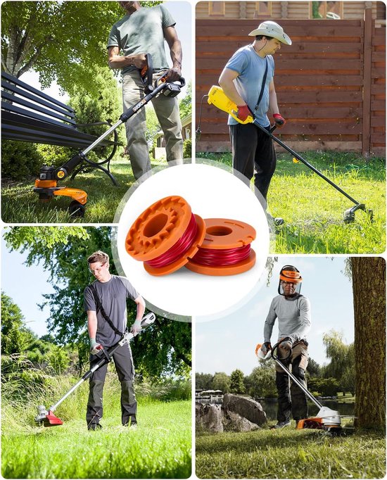 12 stuks grastrimmerdraad voor alle 20 V Worx grastrimmer en 2 stuks trimmerspoeldoppen, 12 spoelen, 2 deksels, trimmer spoelmodel WA0010, grastrimmer spoel voor grastrimmer compatibel met WG163 — afbeelding 5