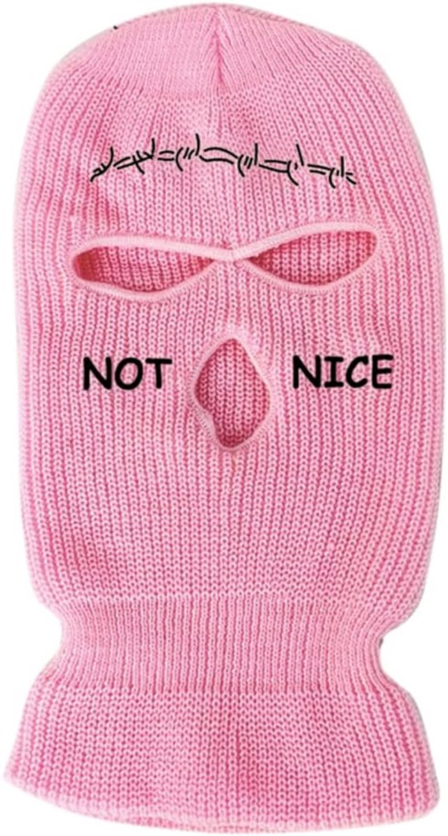 3 gaten bivakmuts, gebreide volledige gezichtsbedekking, unisex winter warme ski-muts voor mannen vrouwen winter outdoor sport motorfiets, roze, Eén maat