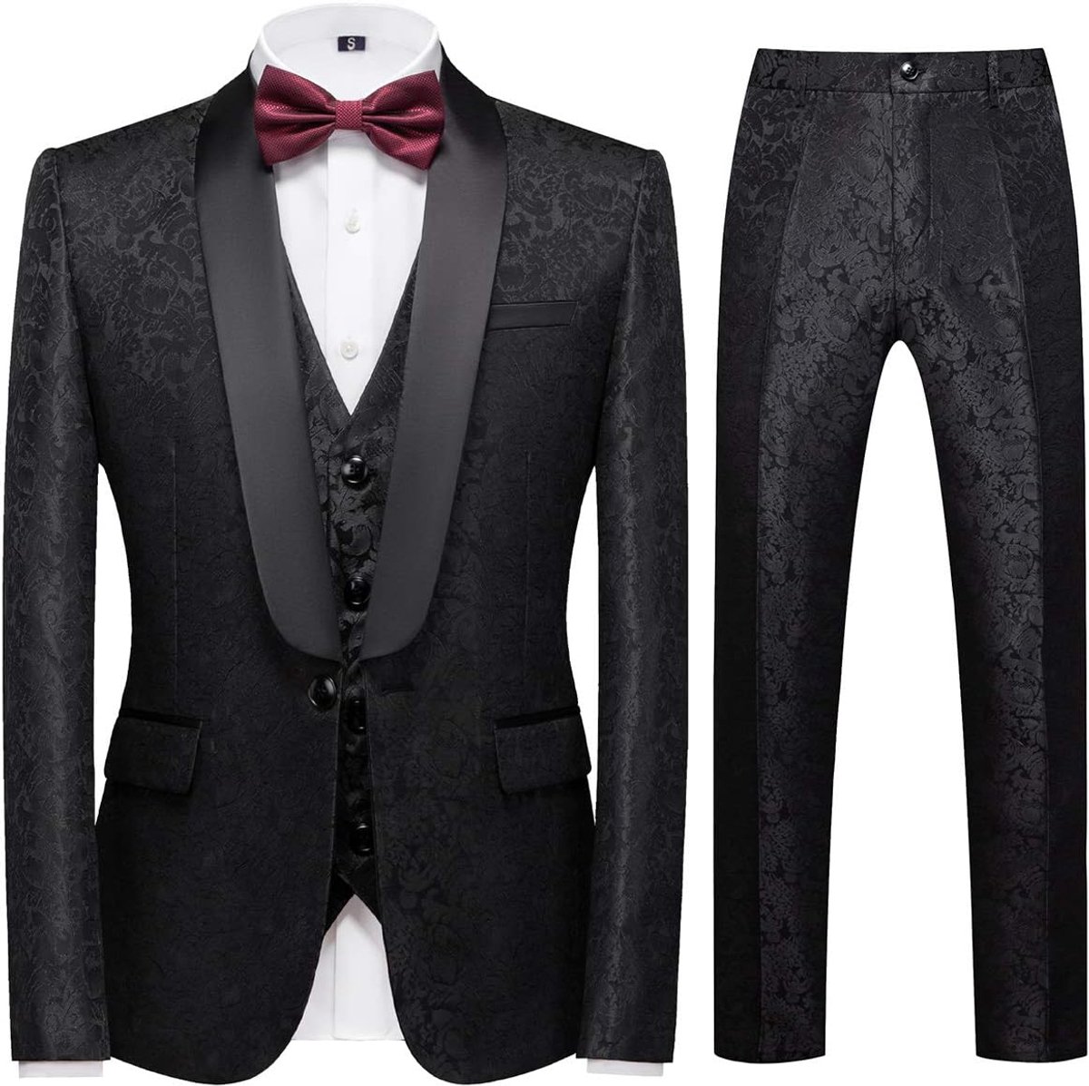 Herenkostuum, 3-delig, formeel, jacquard, klassiek, sjaal, revers, bruiloft, business, met één knoop, smoking, casual, jas en vest en broek