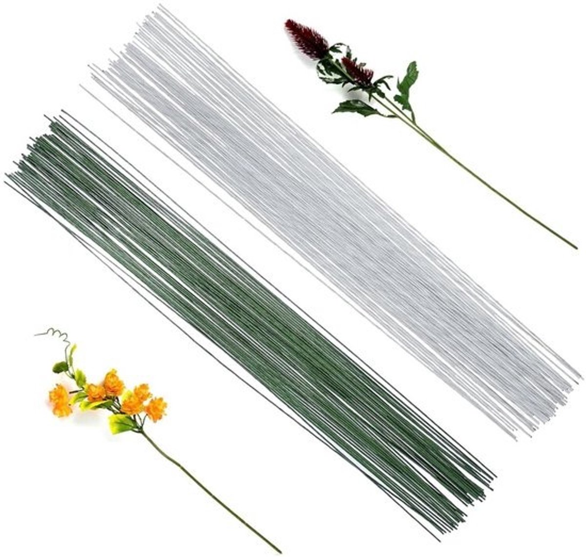 Bloemengaren Set - Papierdraad - Bloemen Decoratie - Grote Hoeveelheid - 100 stuks - Donkergroen Wit