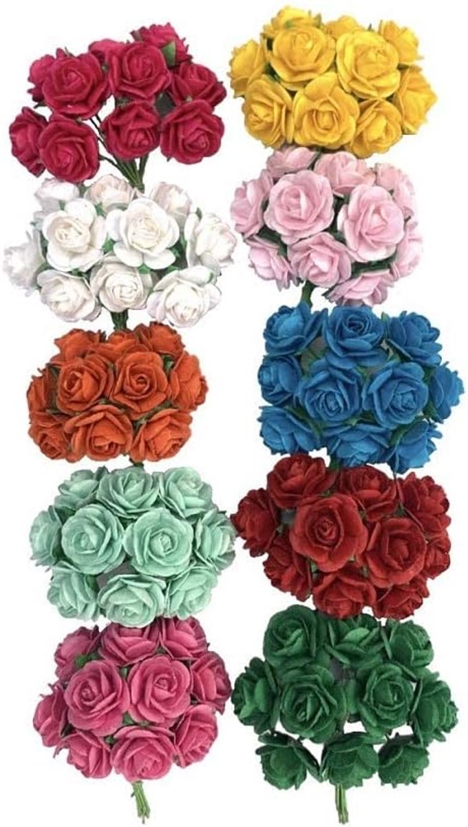 100 stuks kunstmatige moerbeipapier roos bloem bruiloft plakboek 1,8 cm doe-het-zelf handwerk plakboek scrapbooking boeket ambachtelijke stam mini rozen (10 kleuren)