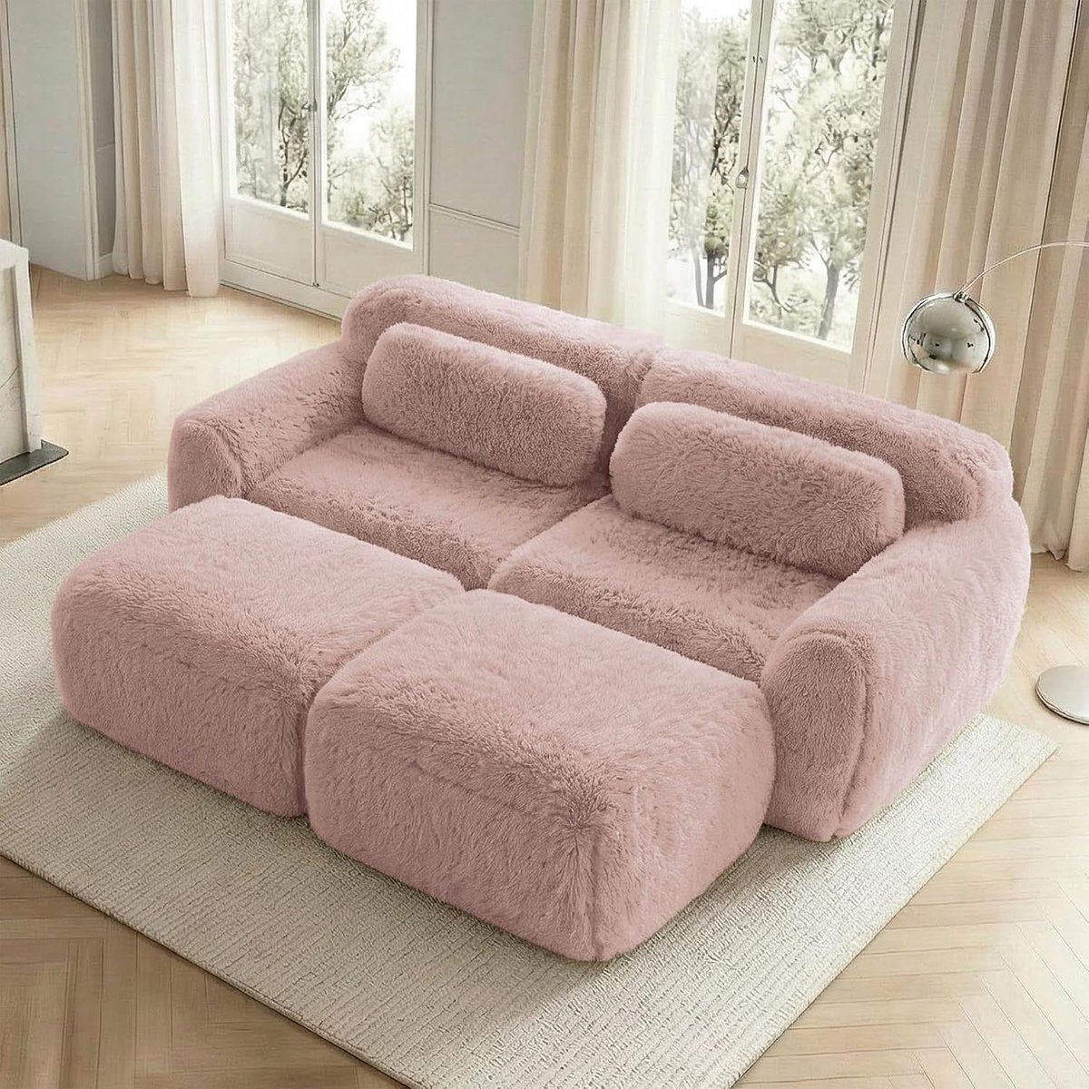 Bank voor woonkamer, frameloze modulaire bank, vrij te combineren, premium pluche Loveseat bank zonder montage, extra diep zitvlak, roze 2-zits + 2 (roze, 2S + 2)