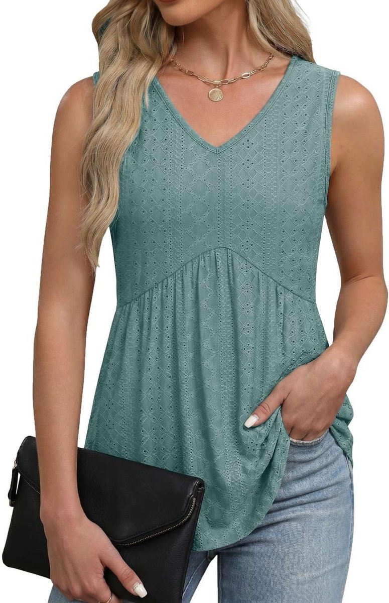 Tanktop voor dames, V-hals, mouwloos, elegant, tuniek, lange blousetop