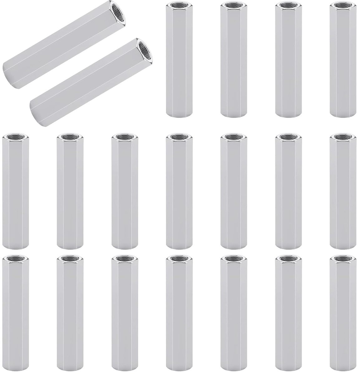 20 stuks lange moeren M10 x 60 mm, zeskant binnendraad verbindingsmoeren