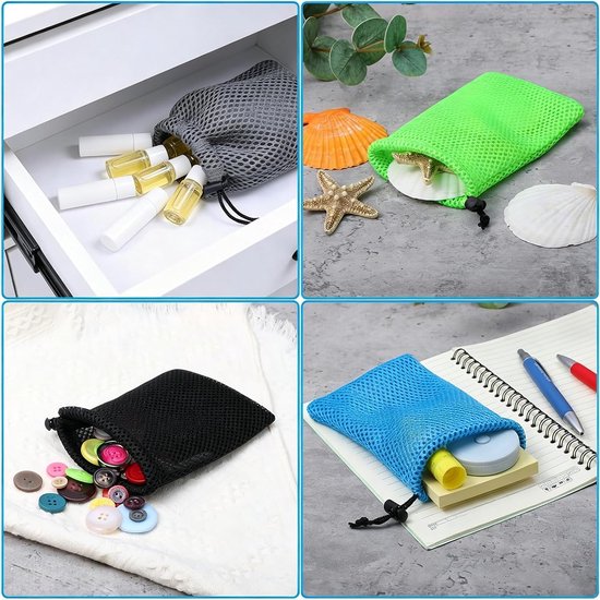 4-delige mesh tassen met trekkoord, duurzaam nylon opbergzakje, voor MP3-opladers, koptelefoonsleutels, ideaal voor dagelijkse organisatie (15 x 10 cm) — afbeelding 4