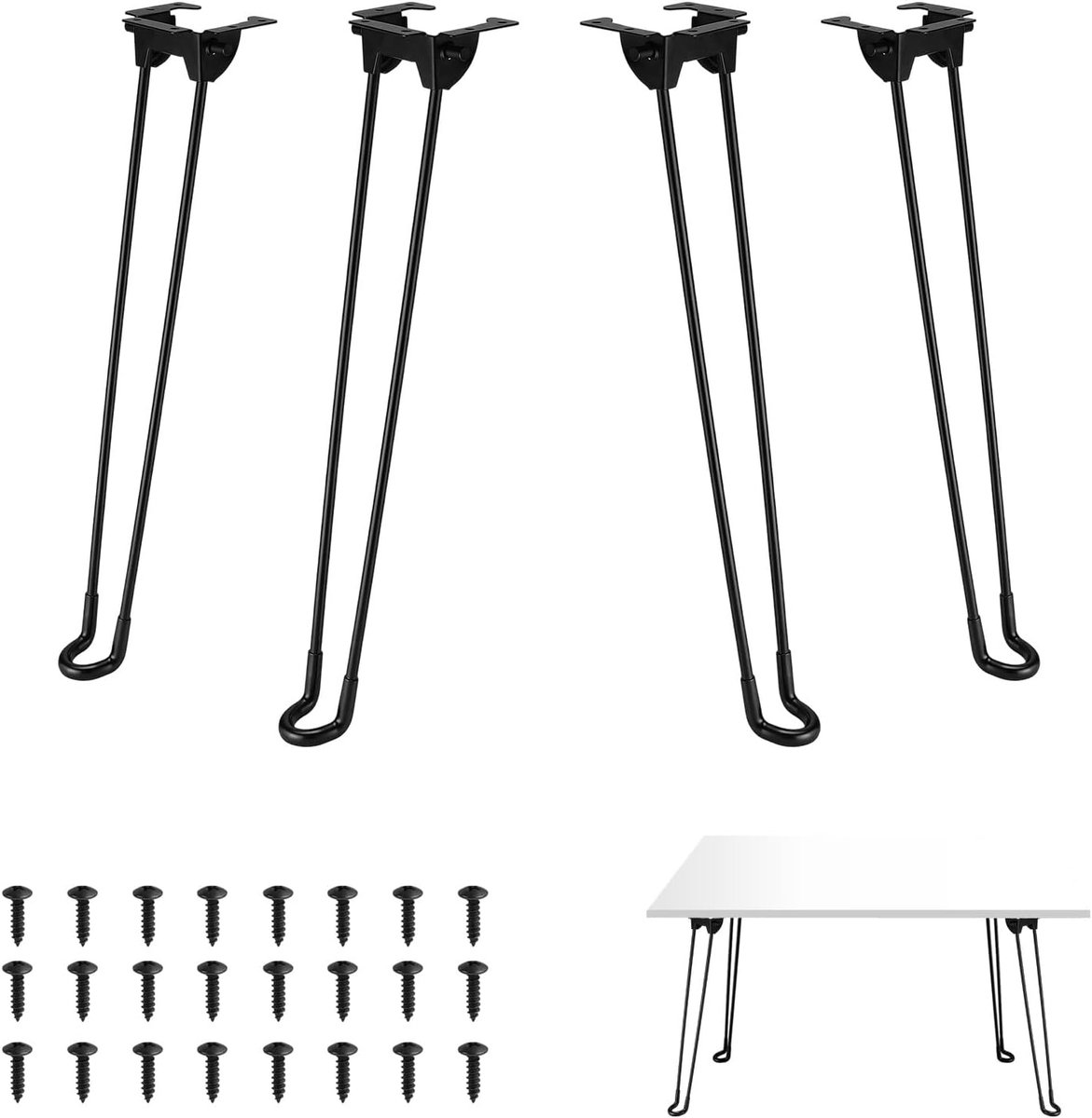 Poten, 4 stuks, inklapbare tafelpoten, metalen haarspeldpoten met rubberen voetjes en schroeven, opvouwbare tafelpoten voor salontafel, bureau, campingtafel, doe-het-zelf