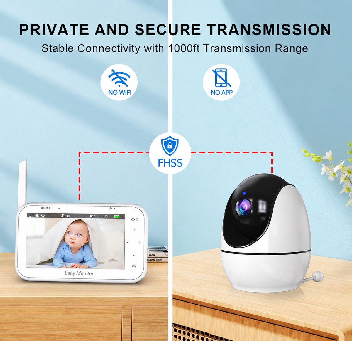 VHV - Babyfoon met camera - Baby monitor - Baby camera - 4.3 inch IPS-scherm - Full HD Resolutie - Temperatuursensor - Nachtlampje - Nachtzicht - Video Opname Met uw SD kaart - Zonder Wifi en App thumbnail 4
