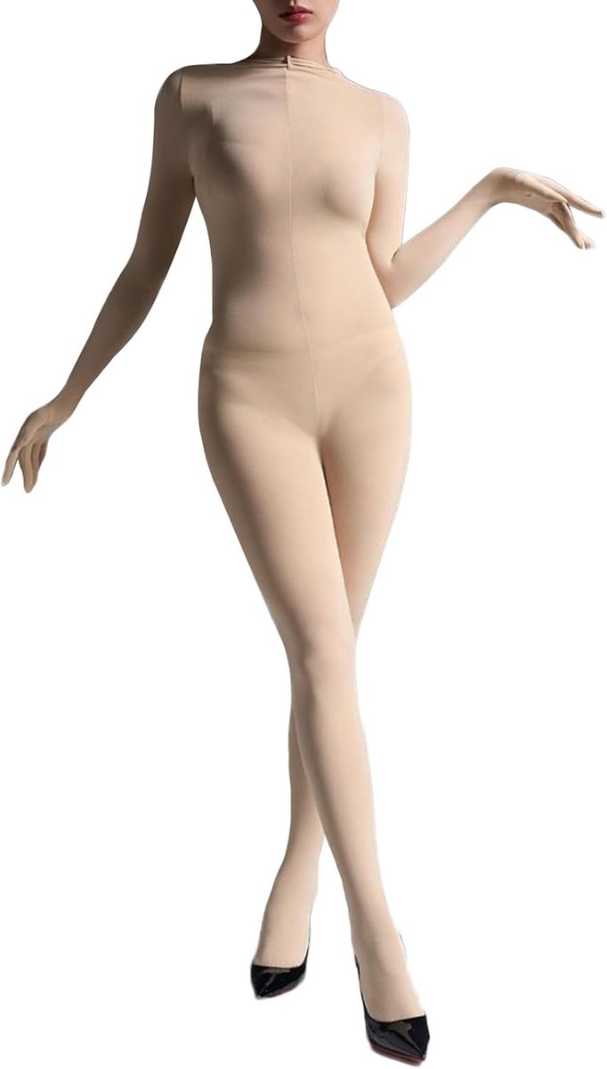 Bodystocking Body voor dames, lange mouwen, voor het hele lichaam, inclusief vijf vinger-handschoenen, nylon overall van fluweel, 120D sexy catsuit