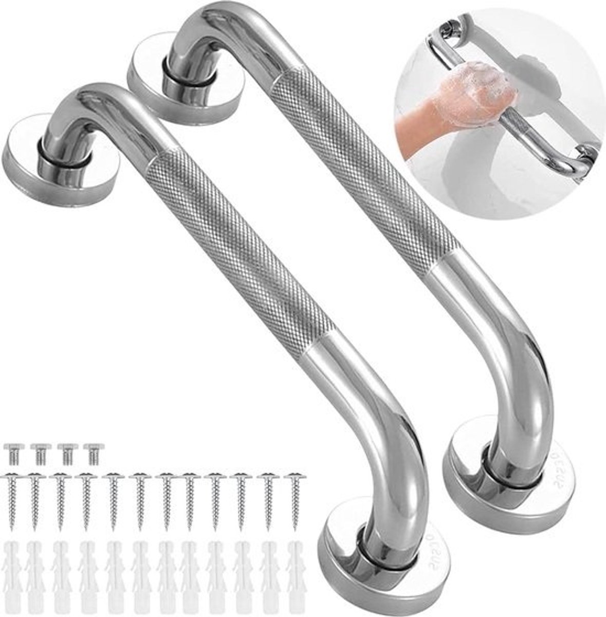 Handgrepen douche - roestvrij staal 304 - gekarteld oppervlak - antislip - senioren - kinderen - 40 cm