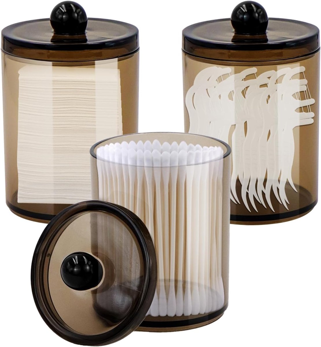 3 stuks wattenstaafjeshouder, wattenschijfdispenser, zwart, cosmetica-organizer voor wattenstaafjes, wattenschijfjes, tandzijde, wattenbol, make-upsponzen, haarelastiek, haarspelden