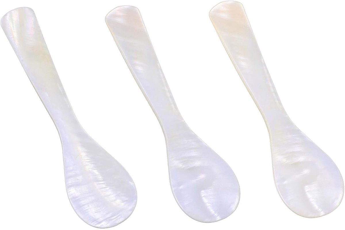 Kaviaarlepels, parelmoer schelplepel met handgemaakte ronde handgreep voor ijs, ei, koffie, zout, suiker, cake, restaurantportie, 8,6 cm