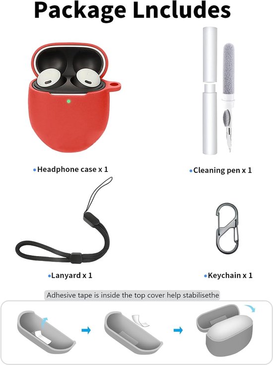 Beschermhoes voor Google Pixel Buds Pro 2 oordopjes - Duurzaam en Bluetooth-oortelefoonhoesje met nauwkeurige gaten en oplaadcompatibiliteit - rood — afbeelding 4