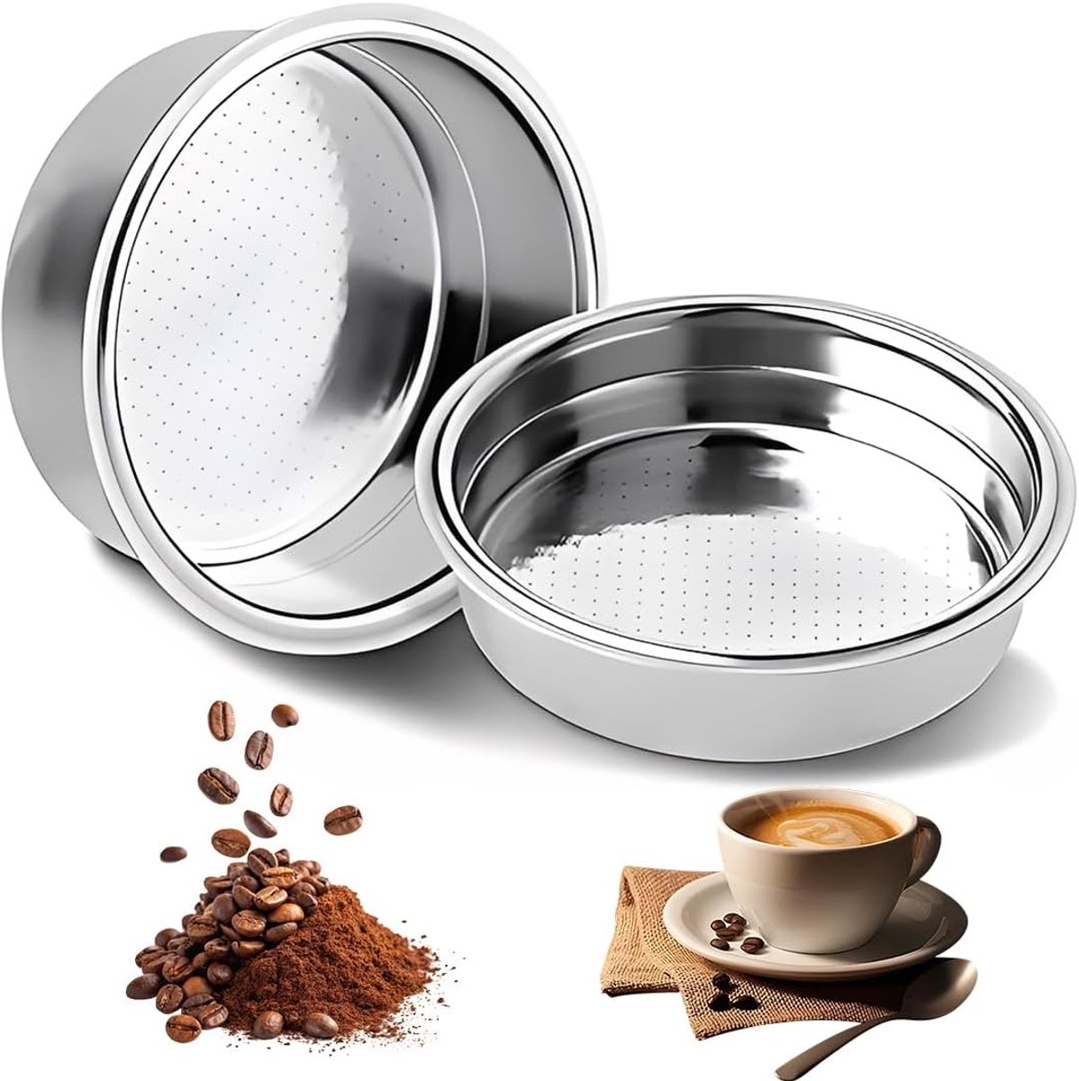 2 stuks 51 mm filter zonder druk, koffiefilter van roestvrij staal, enkellaags, zonder druk, espressofiltermand voor koffie-accessoires, herbruikbaar, oplaadbaar